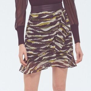 NWT DKNY ‘Animal Print Faux Wrap Skirt’ in “Black / Cadet Green Multi” Size 14